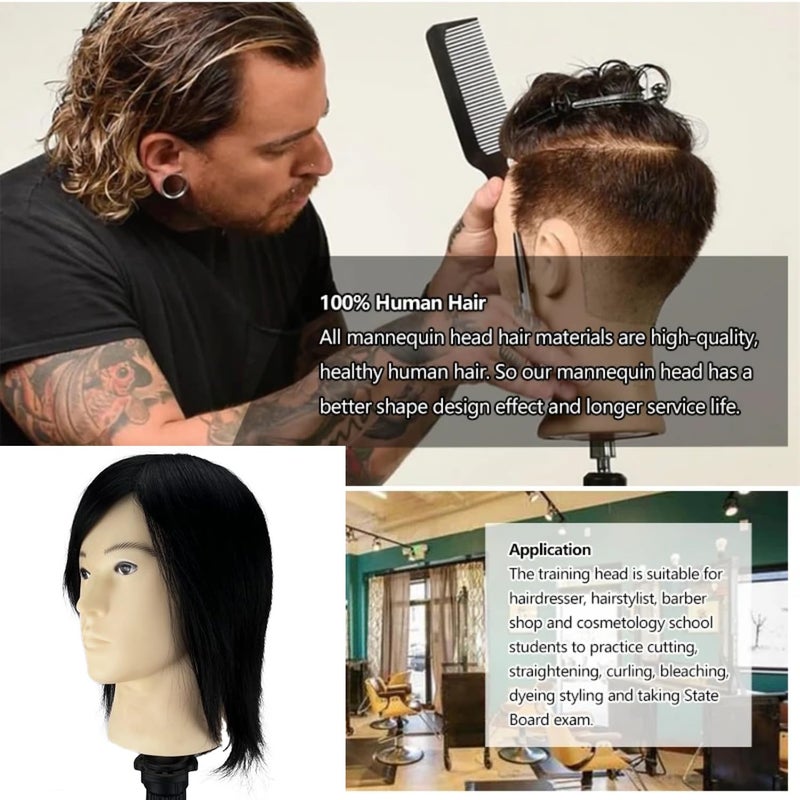 simnient Male Mannequin Head Training Head,100% Real Human Hair for Hairdressers Manikin Head for Hair Styling and Practice,Hair Stylists,Cosmetologist,Barber Shop (12 inch Classical Black) - Image 4